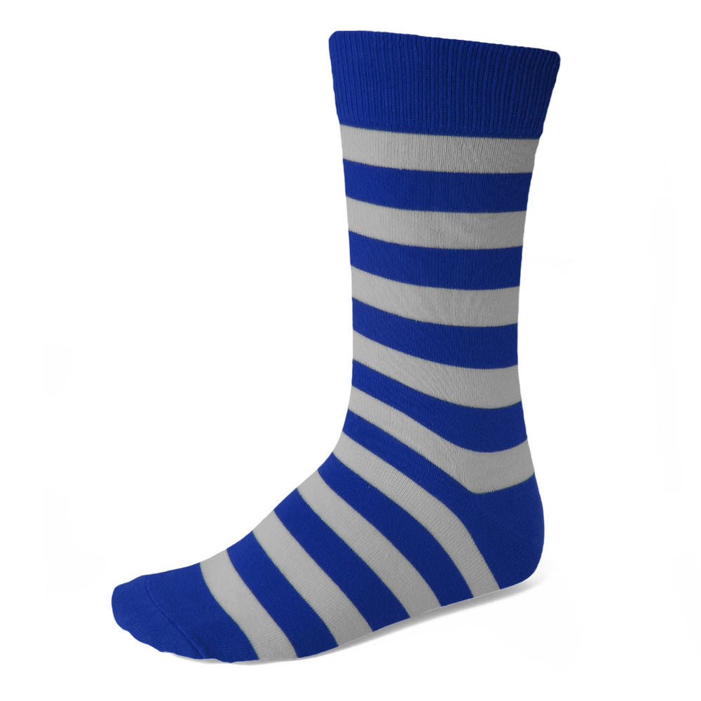 Men's horizontal striped socks in royal blue and silver