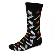 Load image into Gallery viewer, Men&#39;s school theme socks on black background