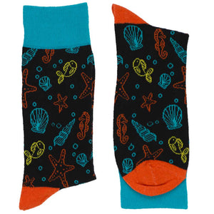 Folded pair of men's under the sea themed novelty socks