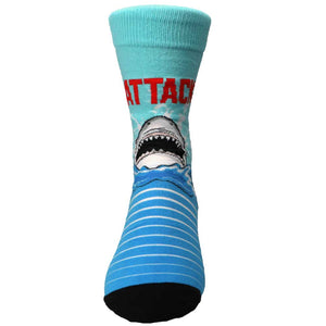 Front view of a shark novelty sock