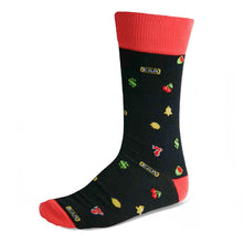 Load image into Gallery viewer, Men&#39;s slot machine socks on black and red background