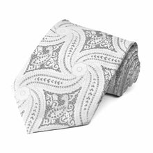 Load image into Gallery viewer, White and Silver Chadwick Paisley Necktie