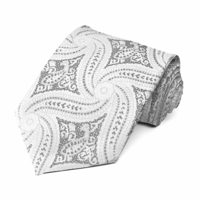 White and Silver Chadwick Paisley Necktie