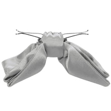 Load image into Gallery viewer, Side view of an opened mercury silver clip-on bow tie