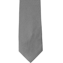 Load image into Gallery viewer, The front of a mercury silver herringbone tie, laid out flat