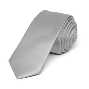 Mercury Silver Skinny Solid Color Necktie, 2" Width