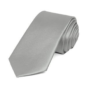 Mercury Silver Slim Solid Color Necktie, 2.5" Width
