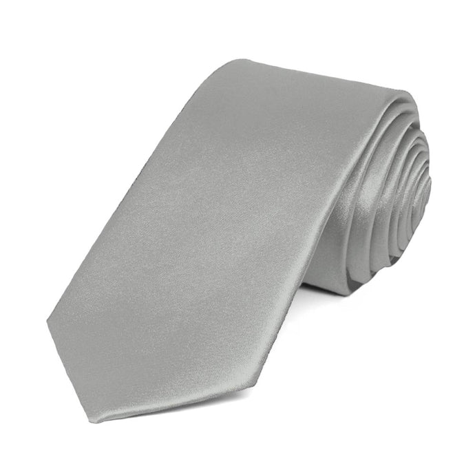 Mercury Silver Slim Solid Color Necktie, 2.5