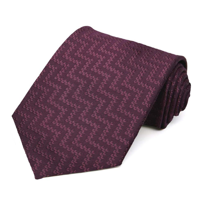 Merlot necktie rolled to show zigzag pattern