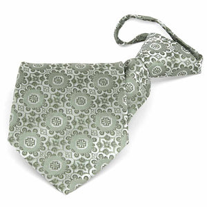 Folded front view of a mint green floral pattern zipper style tie