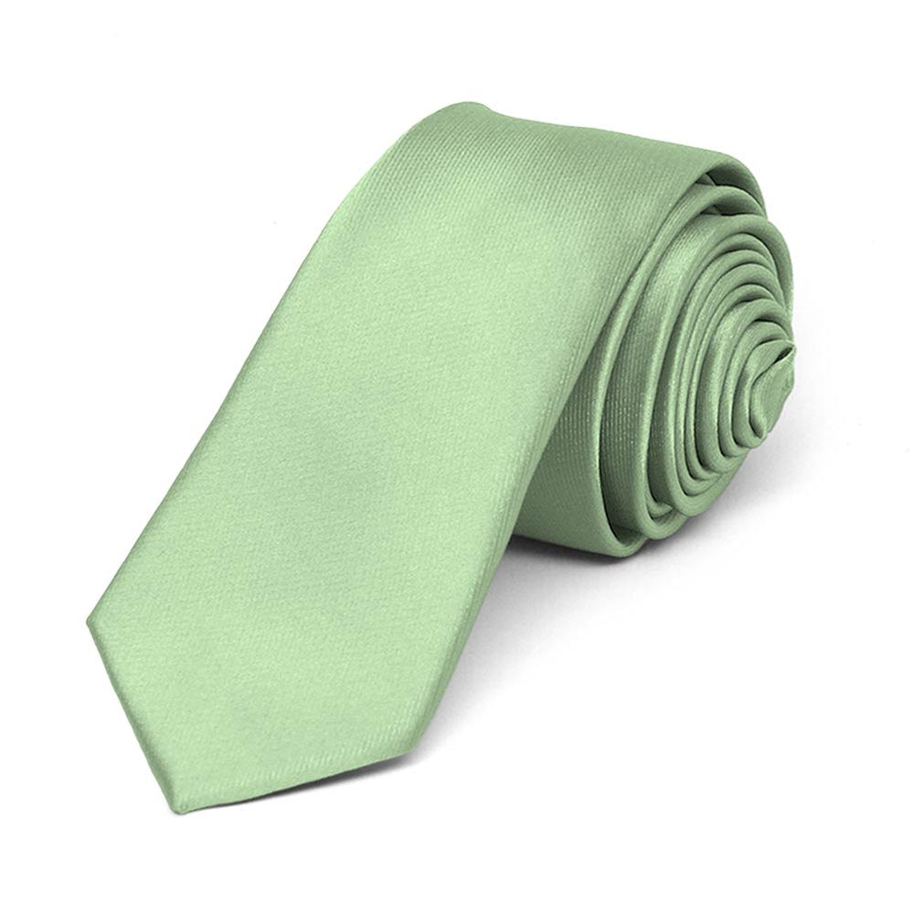Mint Green Skinny Solid Color Necktie, 2