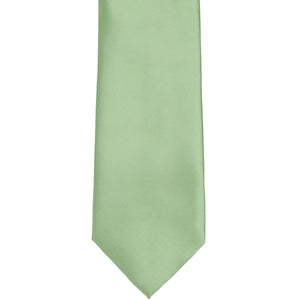 The front bottom view of a mint green solid tie