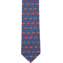 Load image into Gallery viewer, The front of a blue slim tie with a mom tattoo heart design