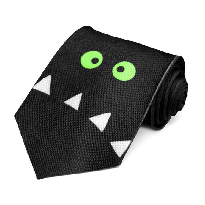 Monster face novelty design on a men's black tie