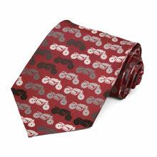 Load image into Gallery viewer, A motorcycle themed novelty tie in maroon, black and gray