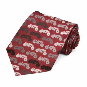 A motorcycle themed novelty tie in maroon, black and gray