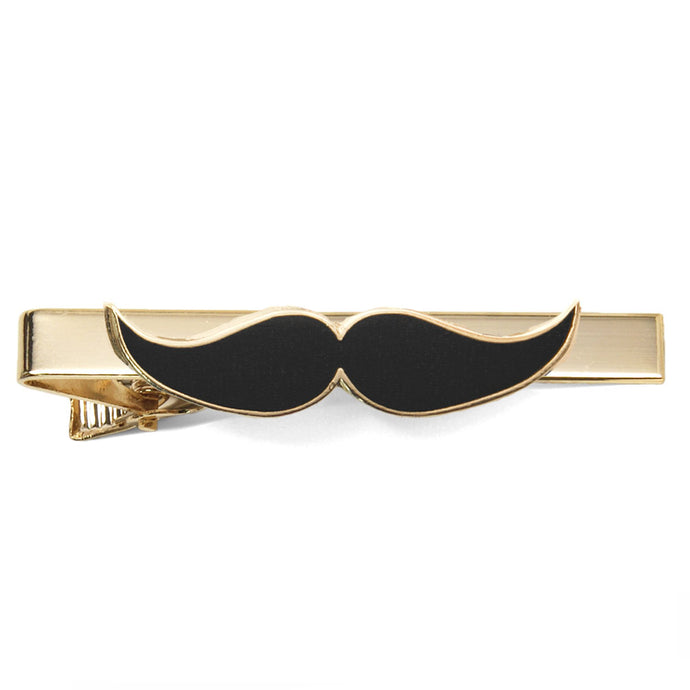 Mustache theme tie bar on a black background.