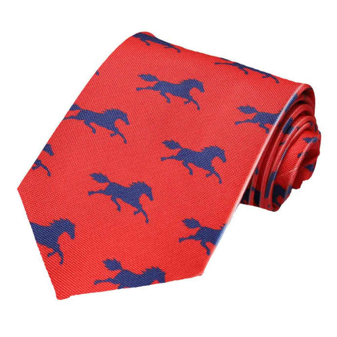 Blue galloping horses on a red tie.