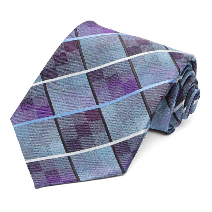 A mystic blue tie with a checked grid pattern