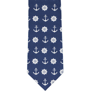 Front view nautical novelty necktie in dark blue and white
