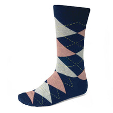 Load image into Gallery viewer, Men&#39;s Navy Blue and Blush Pink Argyle Socks