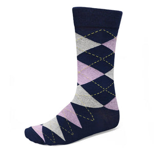 A navy blue and lavender dress sock