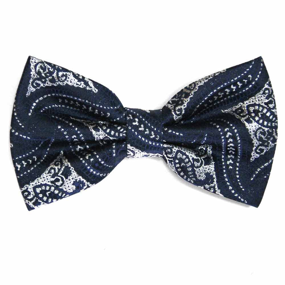 Navy Blue and Silver Chadwick Paisley Bow Tie