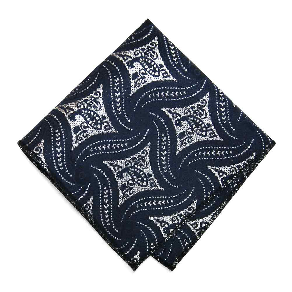 Navy Blue and Silver Chadwick Paisley Pocket Square