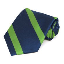 Load image into Gallery viewer, Navy Blue and Grass Green Striped Cotton/Silk Necktie