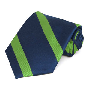 Navy Blue and Grass Green Striped Cotton/Silk Necktie