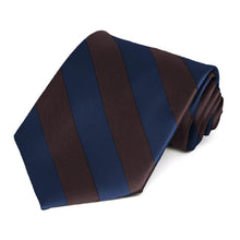 Load image into Gallery viewer, Navy Blue and Brown Striped Tie