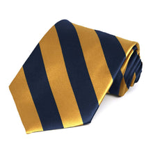 Load image into Gallery viewer, Navy Blue and Gold Bar Extra Long Striped Tie