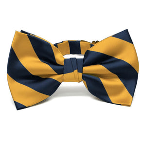 Navy Blue and Gold Bar Striped Bow Tie
