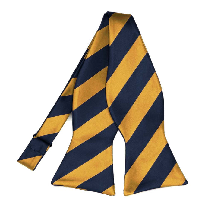 Navy Blue and Gold Bar Striped Self-Tie Bow Tie