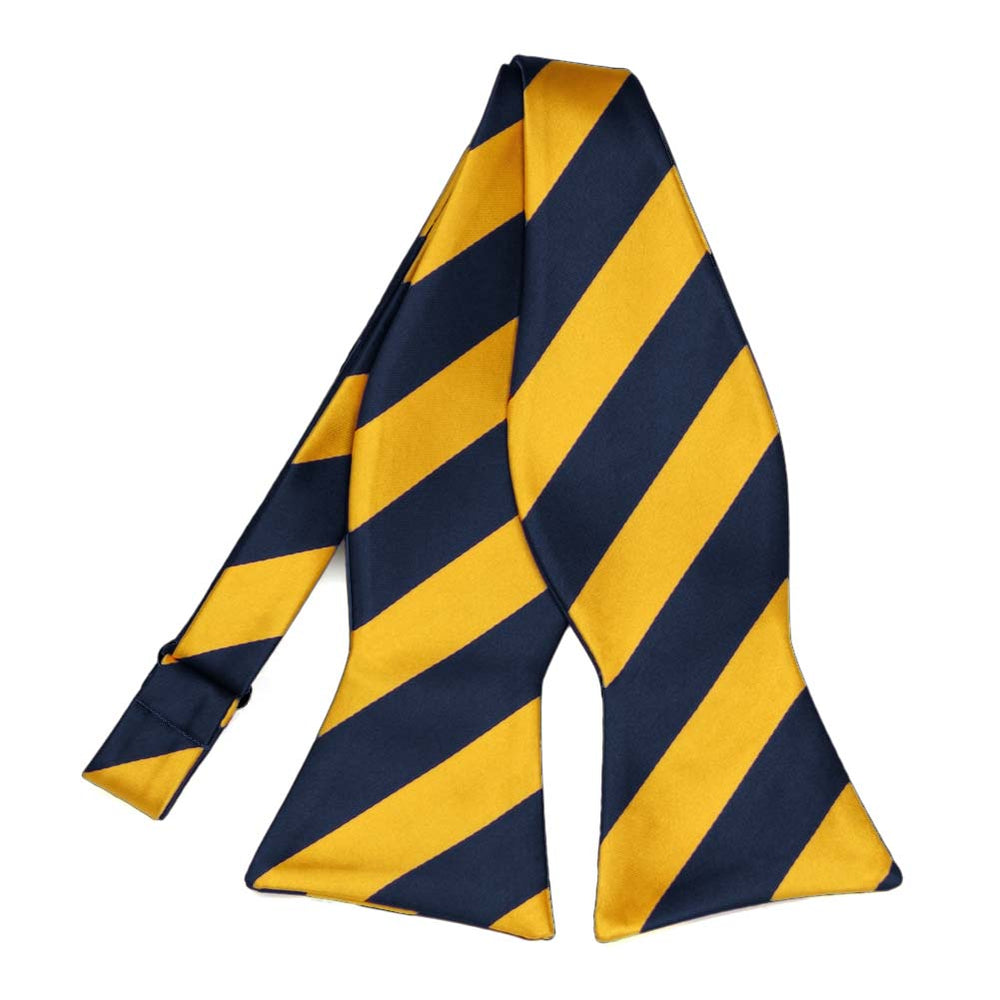 Navy Blue and Golden Yellow Striped Self-Tie Bow Tie