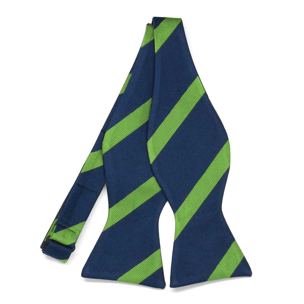 Navy Blue and Grass Green Striped Cotton/Silk Self-Tie Bow Tie
