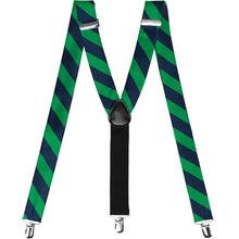 Load image into Gallery viewer, Kelly green and navy blue striped suspenders