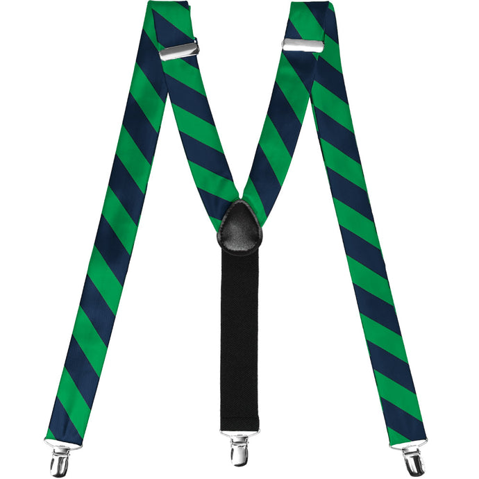 Kelly green and navy blue striped suspenders
