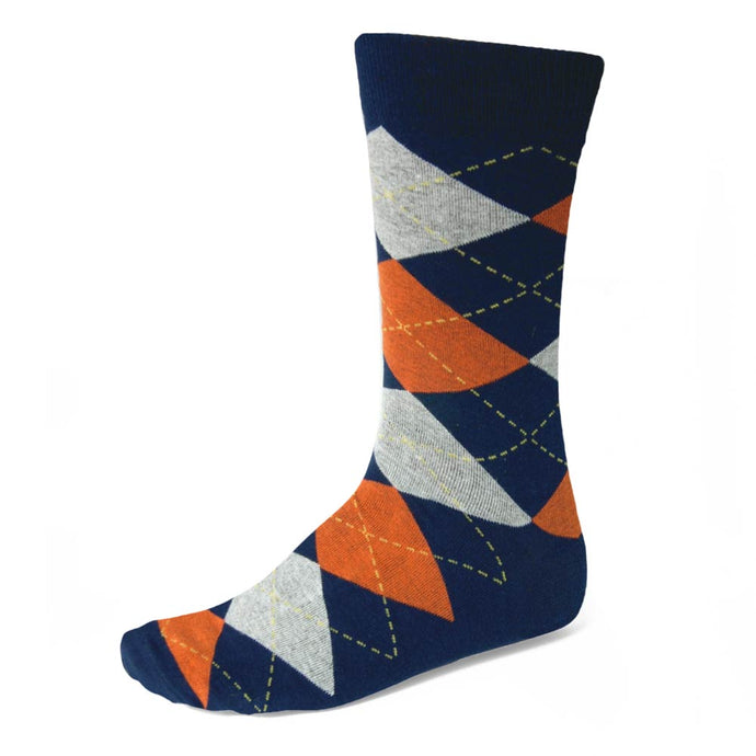Men's Navy Blue and Orange Argyle Socks