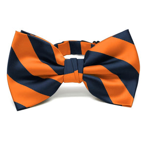 Navy Blue and Orange Striped Bow Tie