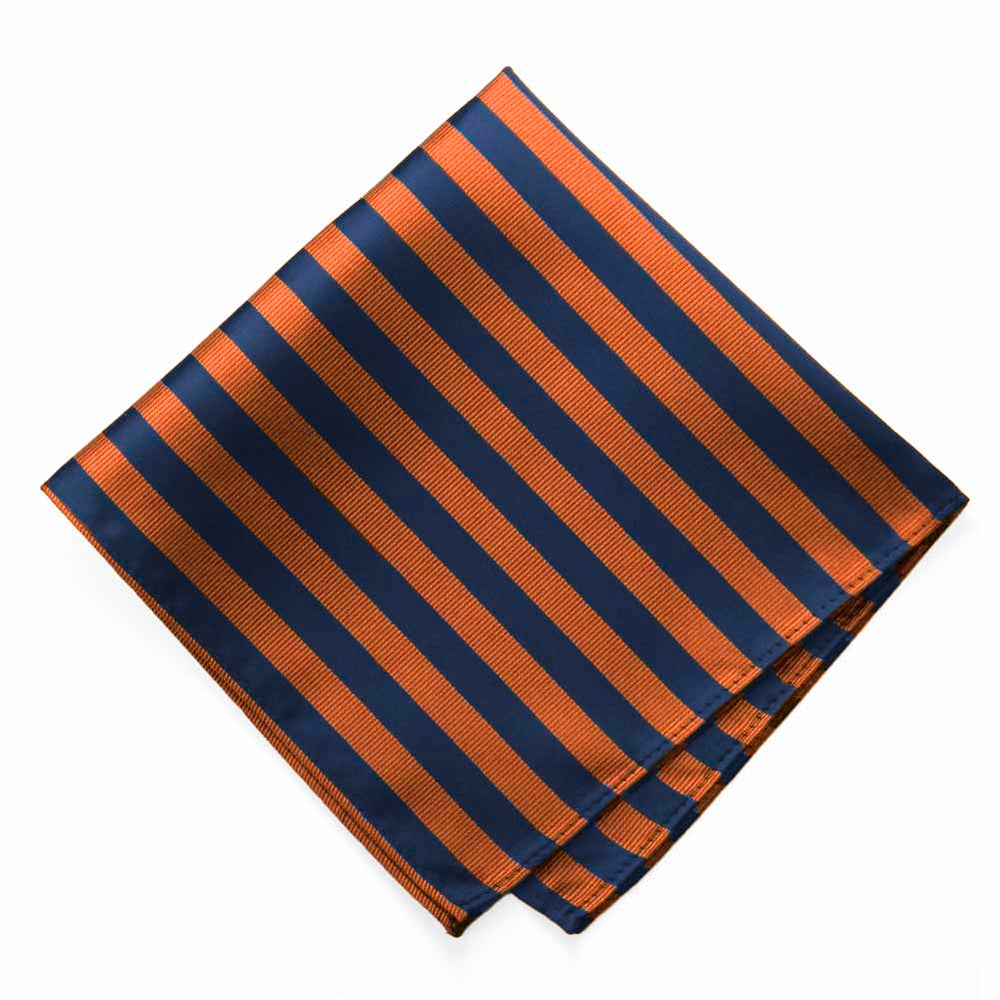 Navy Blue and Orange Formal Striped Pocket Square