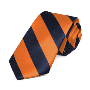 Navy Blue and Orange Striped Slim Tie, 2.5" Width