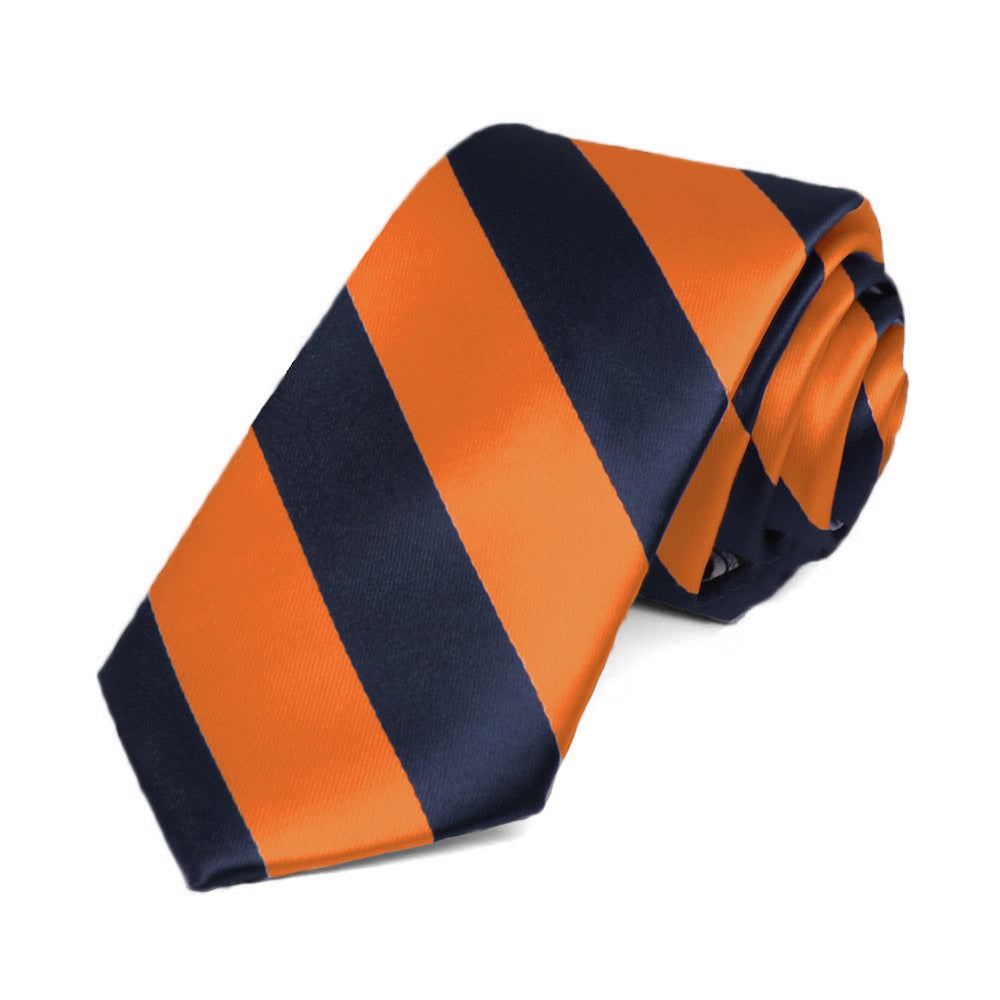 Navy Blue and Orange Striped Slim Tie, 2.5