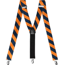 Load image into Gallery viewer, Navy blue and orange striped suspenders