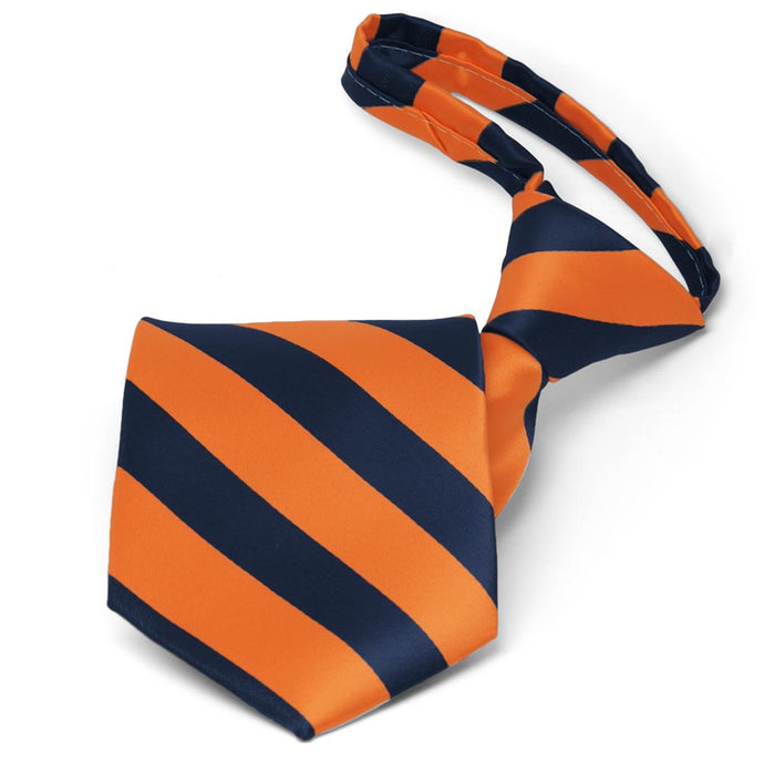 Pre-tied navy blue and orange striped zipper tie