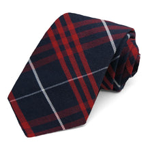 Load image into Gallery viewer, Red and navy blue plaid tie