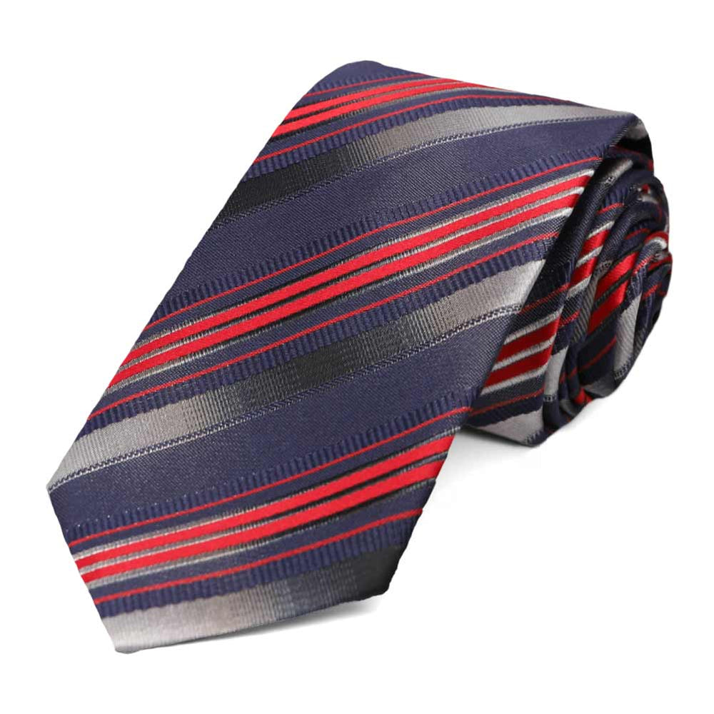 Navy Blue and Red Blackshear Striped Slim Necktie