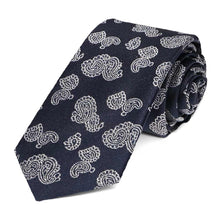 Load image into Gallery viewer, Navy blue paisley pattern rolled slim tie