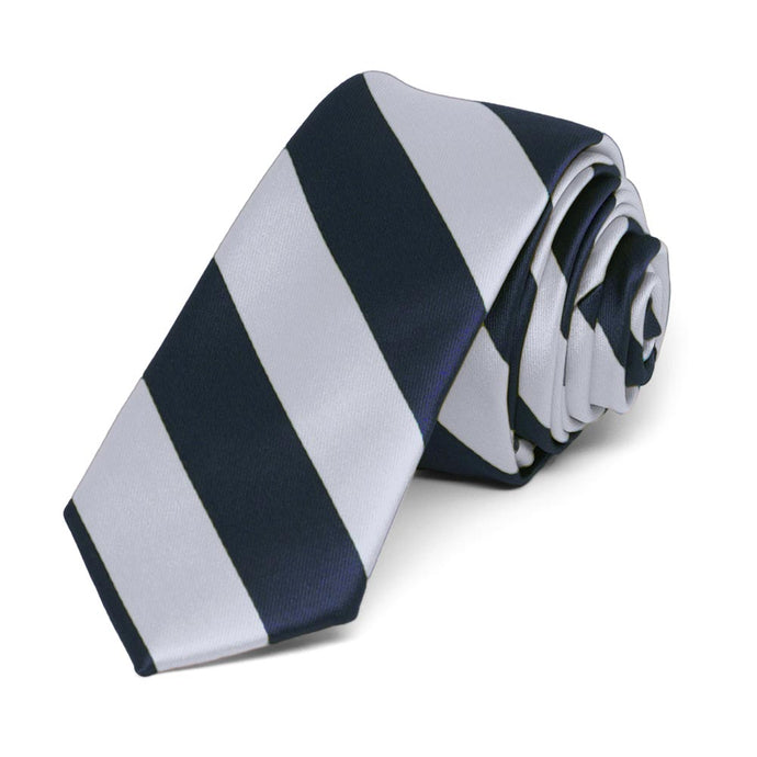 Navy Blue and Silver Striped Skinny Tie, 2