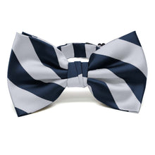 Load image into Gallery viewer, Navy Blue and Silver Striped Bow Tie
